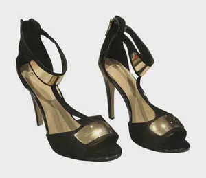 ASOS Women's Black and Gold Metallic Detail T-Strap Stiletto Heels Sz 8 thumbnail 1