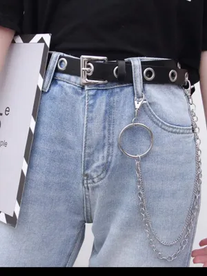Black Grommet Belt with Silver Chain Accent New thumbnail 5