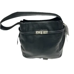 Time & Tru Dalton Shoulder Bag Black Faux Leather Purse Silver Belt Hardware NWT thumbnail 11
