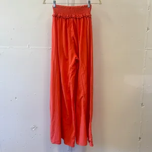 Blanco Orange Cotton Gauze Super Wide Leg Smocked Pom Pom Trim Harem Pants Large thumbnail 2