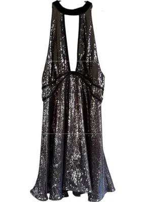 EUC Free People Film Noir Sequined Halter Mini Dress Black Size 4 thumbnail 4