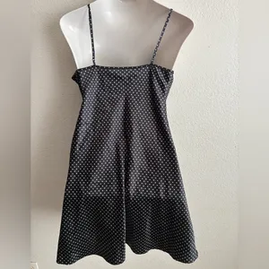 Vintage Y2K Sexy Satin Dotted Black & White Gown Baby Doll Slit Dress L thumbnail 4