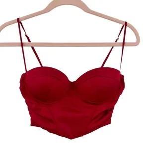 Oh Polly Satin Bustier Corset Crop Top Red Underwire Ruched Y2K Party Size 4 thumbnail 1
