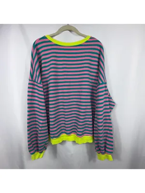 UEU 2XL Pink Teal Striped Oversized Sweatshirt thumbnail 6