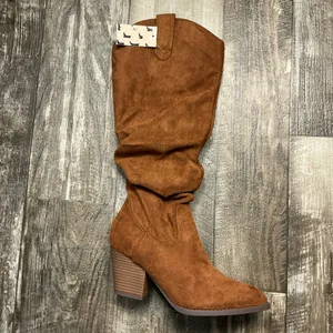 Women's Slouchy Mid-Calf Tan Faux Suede Boot Size 7 thumbnail 12