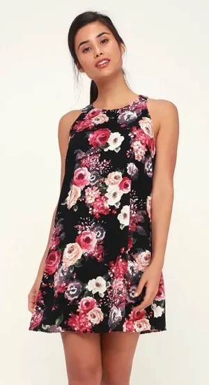 NWOT Lulus Casual Floral Mini Black Dress Size XS thumbnail 1
