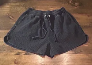 Aerie Waffle Knit Shorts Large Black Drawstring Loungewear Cozystyle Summer Soft thumbnail 1