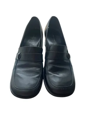 Vintage 90s Bandolino Black Leather Block Heel Wide Square Toe Loafers 8.5 thumbnail 5