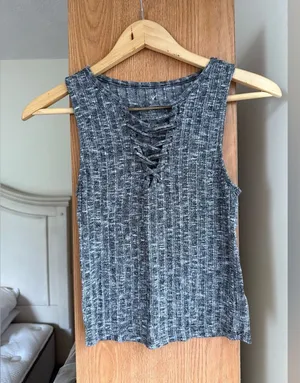 American Eagle Outfitters Charcoal Lace-Up Tank Top thumbnail 1
