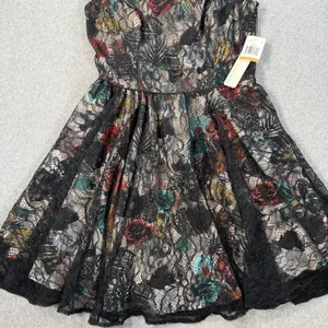 CHORD Juniors Size 7 Black Multi-Color Floral Lace Sleeveless Fit & Flare Dress thumbnail 4