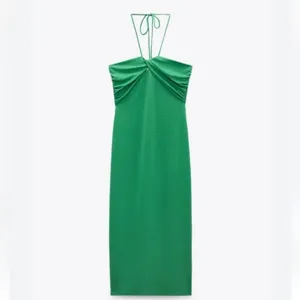 Zara Green Twist Front Halter Sleeveless Midi Seersucker Slip Dress NWT Large thumbnail 10