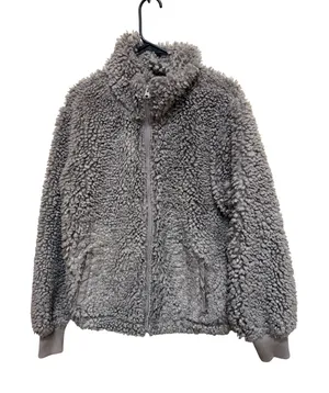Abercrombie & Fitch Fuzzy Fleece Jacket‎ Full Zip Mock Neck Gray Women's L thumbnail 1