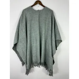 Fraas Gray‎ Fringe Shawl Wrap Poncho Minimalist Old Money Quiet Luxury Layer thumbnail 2