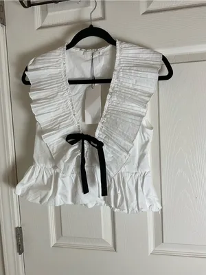 Zara White Ruffled Tie-Front Top Black Bow Coquette Size Small thumbnail 3
