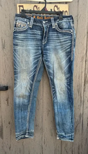 Rock Revival Women's Faded Blue Skinny Jeans with Contrast Stitching thumbnail 1