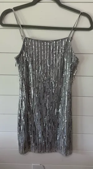 Trixxi silver sequin fringe mini dress thumbnail 1