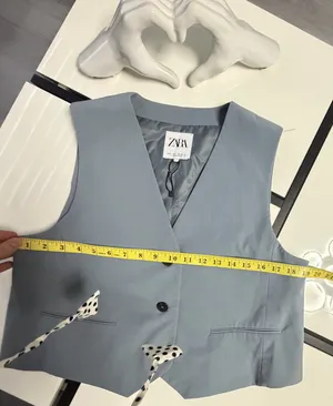 ZARA Light Blue Tailored Suit Vest Top 🩵 Size L thumbnail 12