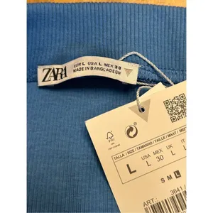 Zara Women’s High Waisted Ruched Rib Mini Blue Stretchy Skirt Size Large nwt (09 thumbnail 3