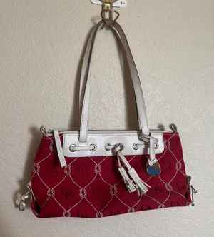 Vintage‎ Dooney & Bourke Sailor Nautical Shoulder Baguette Bag Red White thumbnail 1