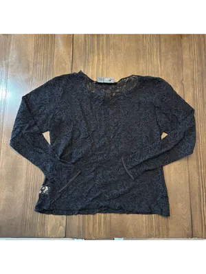 Liz Wear Y2K Black Lace Sheer Floral Long Sleeve Top L Y2K Goth Dark Romantic thumbnail 4