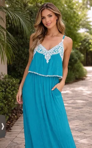 Turquoise maxi dress Blue Size XL thumbnail 1