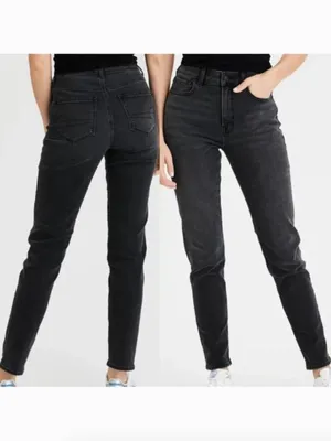 AMERICAN EAGLE AE Mom Jean Black Wash High Waisted High Rise Cropped Crop Ankle thumbnail 2