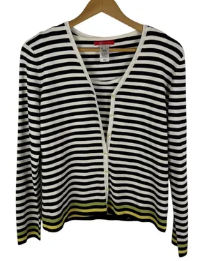 AK Anne Klein Striped Knit Cardigan Sweater Tank Top Set Size L/PL Mod Layering‎ thumbnail 1