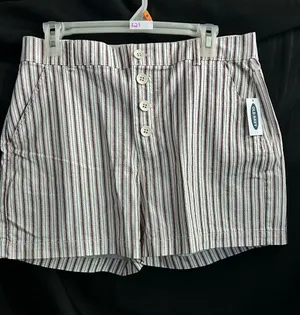 Old Navy Women's Striped Button-Front Shorts in White & Burgundy Sz 10 NWT thumbnail 1