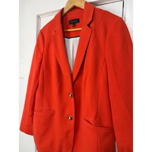 Talbots Red Orange Textured knit Blazer Gold Black Crest Buttons Size 14 Preppy thumbnail 15