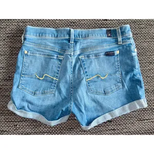 7 For All Mankind Light-wash Denim Cuffed Shorts, Sz 28 thumbnail 3