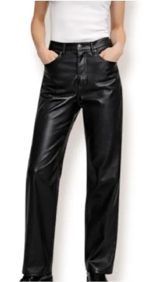 Abercrombie Vegan Leather Ankle Straight Leg Ultra High Rise Pants Black‎ Edgy thumbnail 1