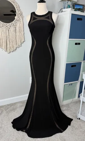 Cache Black Nude Mesh Illusion Panels Back Formal Long Maxi Dress Mermaid Gown 4 thumbnail 1