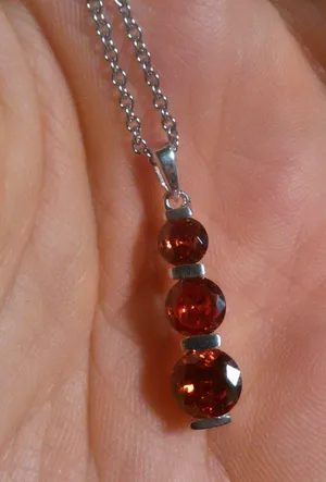 Simulated Red Diamond Sterling Silver Pendant Stainless Steel Necklace thumbnail 6