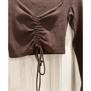 Zara Brown Ruched Drawstring Front Crop Top thumbnail 2
