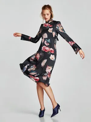 NWOT ZARA | Floral Satin Mandarin Collar Dress, Small thumbnail 1