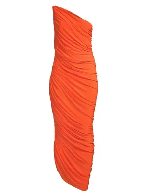 Norma Kamali Diana Ruched One-Shoulder Gown XXS Blood Orange Cocktail Party Chic thumbnail 4