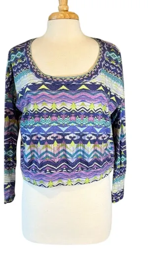 dELiA*s Geometric Multicolor Long Sleeve Top Medium Purple thumbnail 1