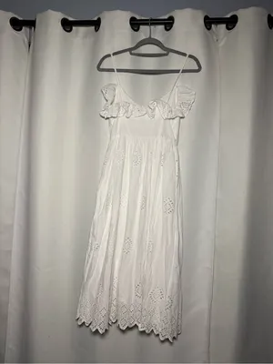 Zara White Eyelet Ruffle Sleeveless Midi Summer Dress Size XS thumbnail 6