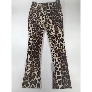 Brooksfield Donna Leopard Print Flare Pants Brown Black Animal Stretch Size 1 thumbnail 2