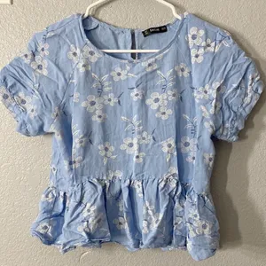 Shein Floral Peplum Short Sleeve Blouse Top thumbnail 1