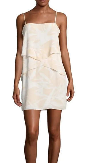 Amanda Uprichard Sienna Tiered Crepe Slip Mini Dress Desert Palm Cream Leaf thumbnail 1