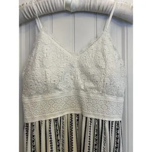 No Boundaries Juniors L White/Black Striped V-Neck Lace Smocked Maxi Dress thumbnail 5