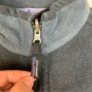 Patagonia women's small synchilla fleece zip up jacket flaw blue gorp hiking thumbnail 4