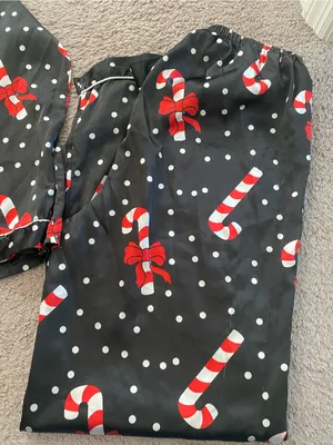 Woman’s Black Candy Cane Print Pajama Set thumbnail 3