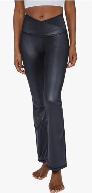 ✨90 Degree By Reflex Faux Leather Flared Leg Yoga Sz Medium Pants✨ thumbnail 1