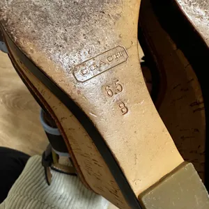 Coach | Women's Brown Blue Leather Tassel Cork Platform Wedge Sandals, 6.5B thumbnail 8