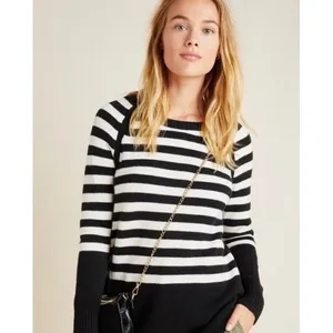ANTHROPOLOGIE Rebekah Sweater Black White Stripe Tunic Pullover Knitwear Medium thumbnail 4