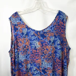 Woman Within 1X Tank Top 22/24W Blue Orange Paisley Sleeveless Rayon Coastal 750 thumbnail 5