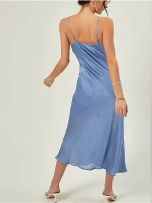 Altar’d State Blue Jacquard Eva Satin Midi Dress thumbnail 9