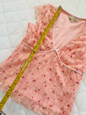 Y2K Coquette Pink Lace Floral Babydoll Top Fairycore Romantic V-Neck Womens Sz L thumbnail 5